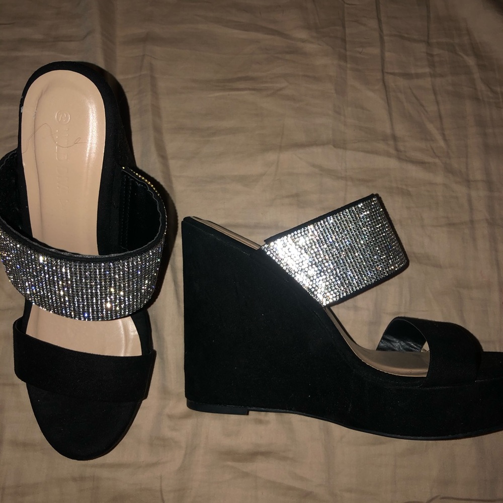 Rhinestone wedge heels